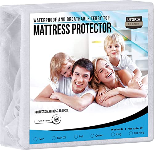 Utopia Bedding Premium Waterproof Terry Mattress Protector Twin Xl 200 Gsm, Mattress Cover, Breathable, Fitted Style With Stretc